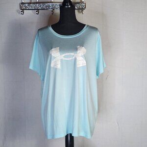 Under Armour Teal Heather Loose HeatGear SS Super Soft Poly Graphic Logo Tee 1X